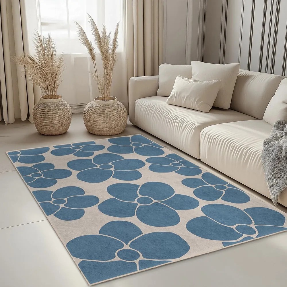 Modrý prateľný behúň 80x200 cm Blue Meadow – Mila Home