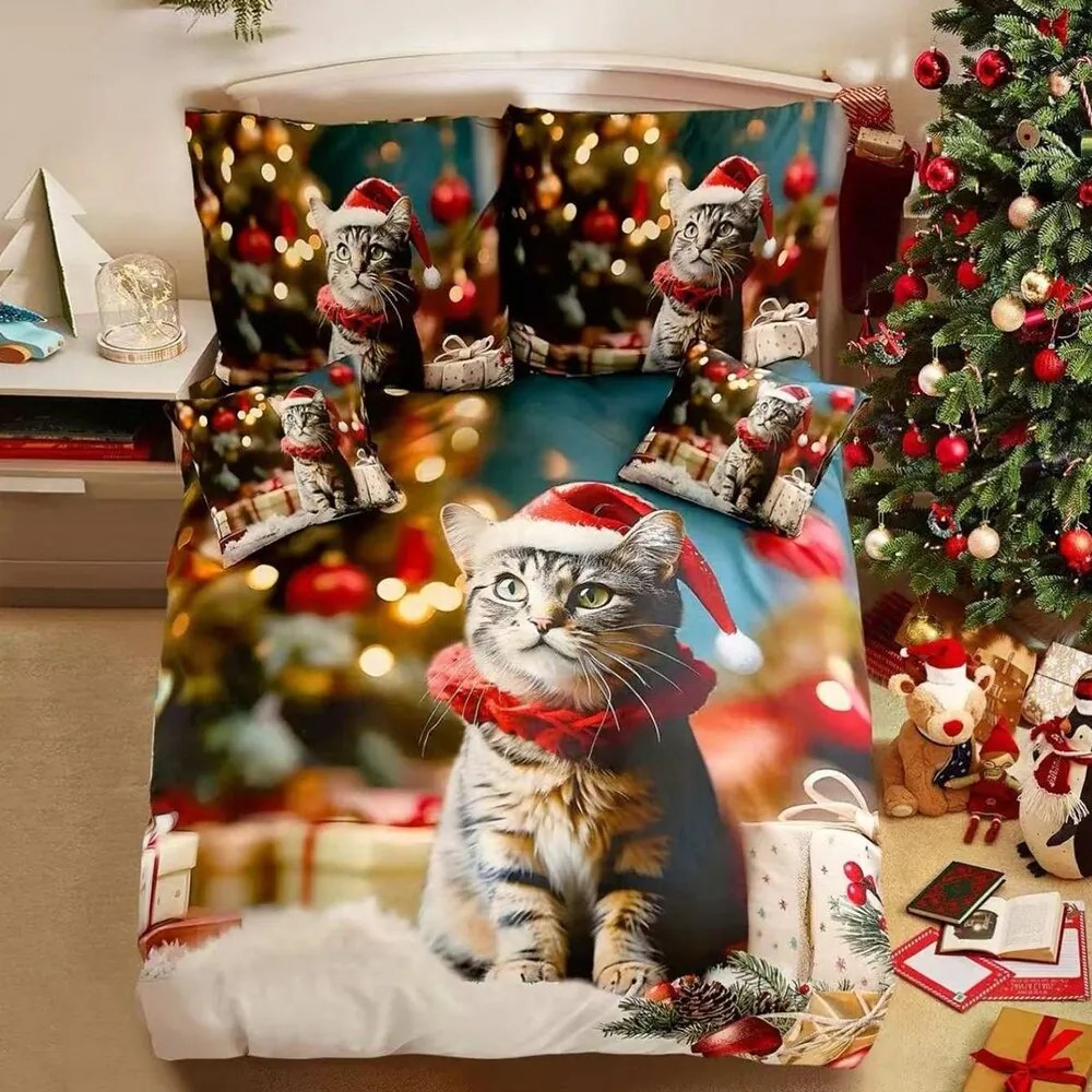 Obliečky Homa NAVI CAT CHRISTMAS 3-dielna sada 140x200 cm