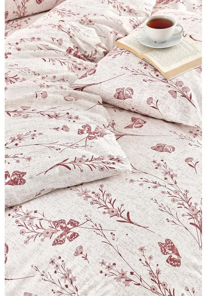 Béžové obliečky na dvojlôžko/predĺžené s plachtou/4-dielne 200x220 cm Floral Butterfly – Mila Home