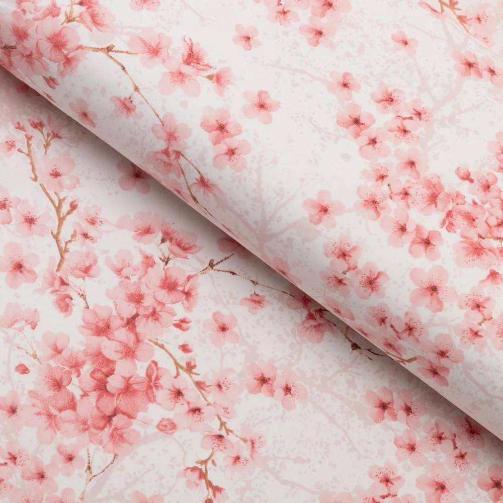 Biante Detské bavlnené posteľné obliečky do postieľky Sandra SA-633 Ružové čerešňové kvety na bielom Do postieľky 90x140 a 40x60 cm