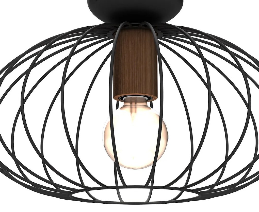 Stropné svietidlo Meridiano1, 1x čierne drôtené tienidlo, b/drevo