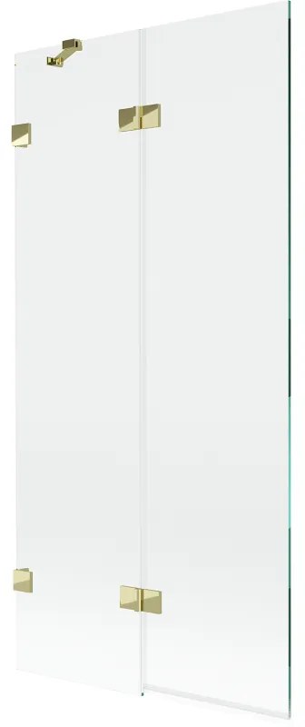 Mexen Lunar, 2-krídlová vaňová zástena ľavá 90 x 150 cm, číre sklo, zlatá lesklá, 897-090-100-50-00-L