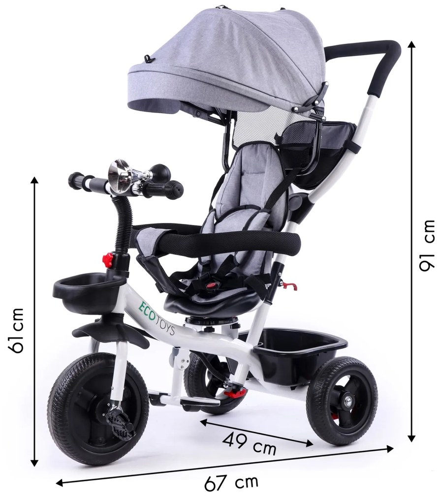 Sivá trojkolka s otočným sedadlom 360°, Ecotoys