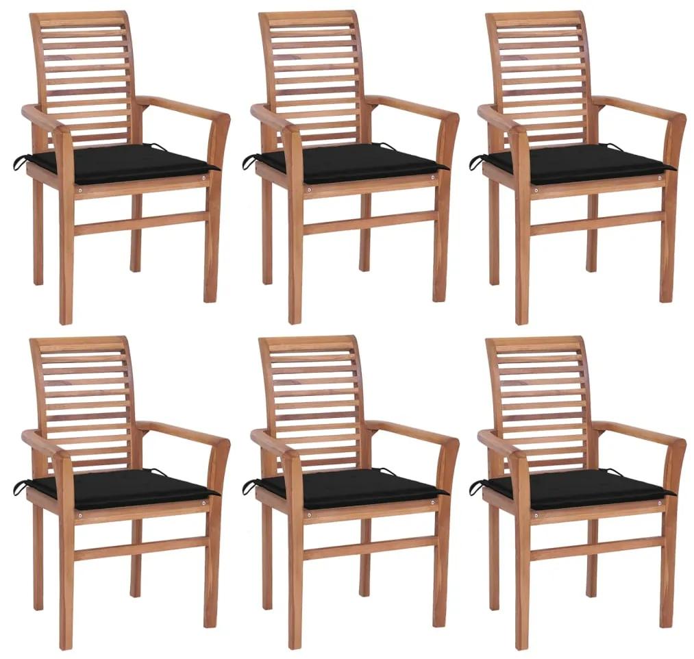 Jedálenské stoličky 6 ks čierne podložky tíkový masív 3072953
