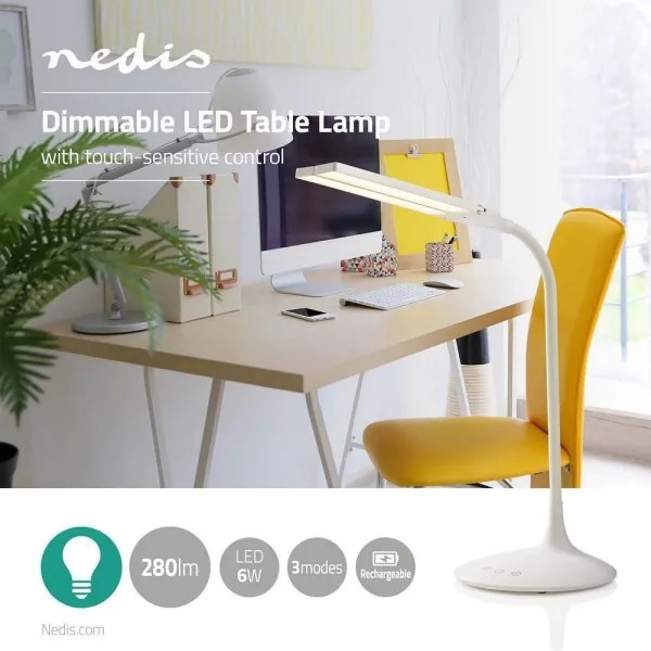 Nedis LTLG3M1WT4 - LED stmievateľná stolná lampa LED/6W/5V 2200 mAh biela
