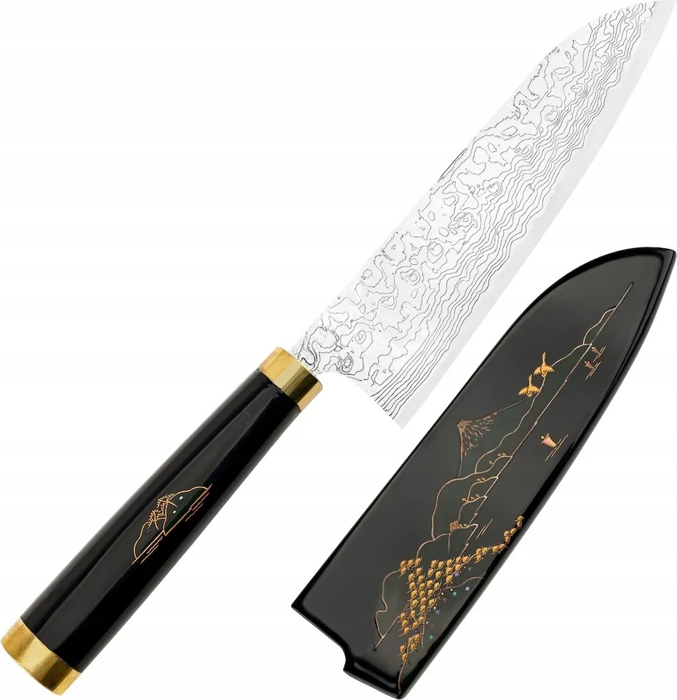Takeshi Saji Art Fuji Unique Kuty R-2 Japonský nôž Santoku 18 cm a Saya