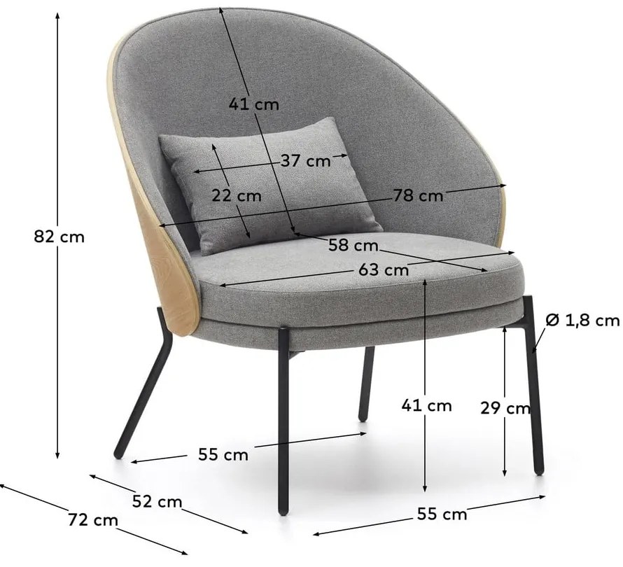Kreslo v sivo-prírodnej farbe Eamy – Kave Home