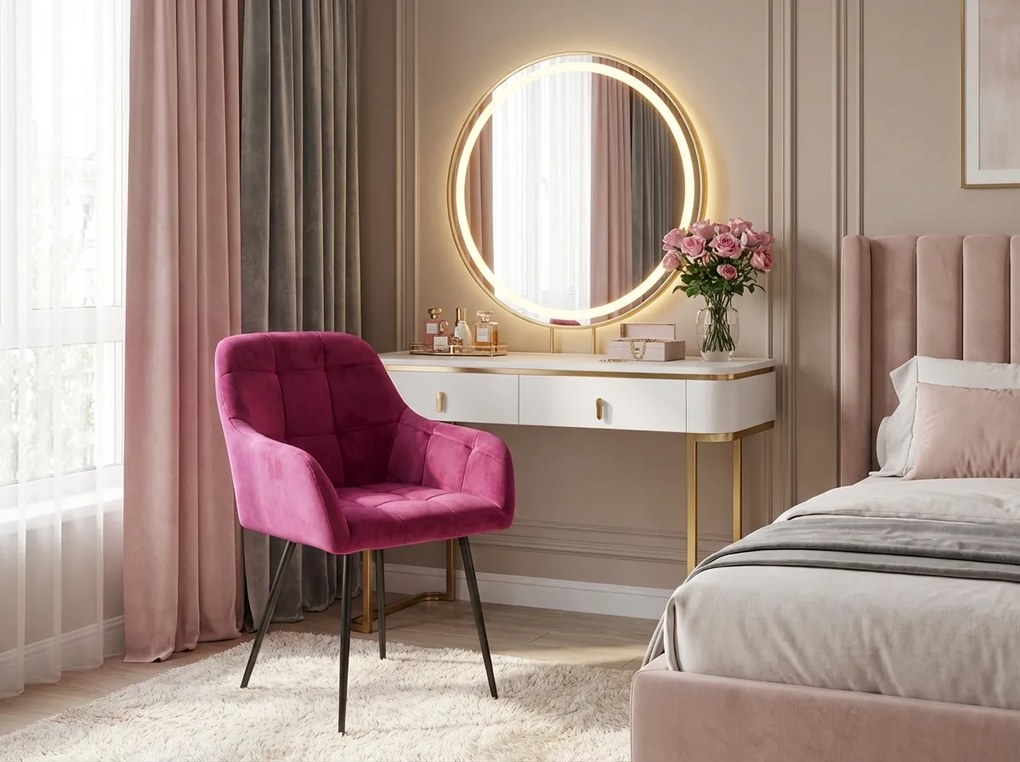 Tmavoružové jedálenské kreslo LOREN VELVET s čiernymi nohami