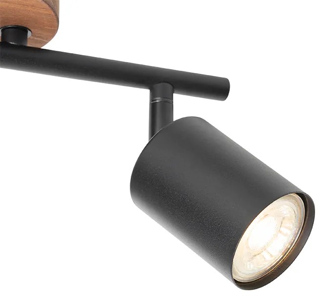 Priemyselné bodové svetlo čierne s dreveným sklonom 2-žiarovkové - Jeana