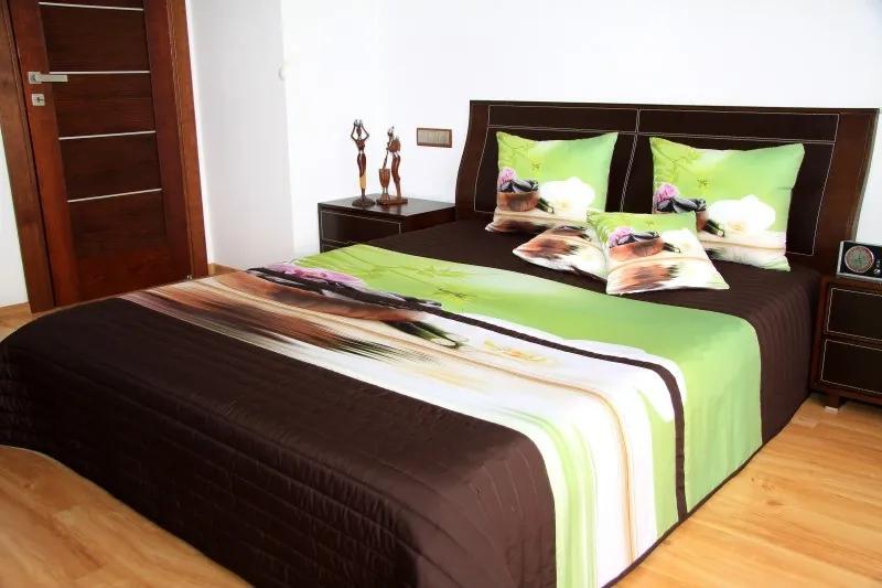 DomTextilu Hnedo zelený prehoz na posteľ s motívom orchideí Šírka: 220 cm | Dĺžka: 240 cm 3562-77351