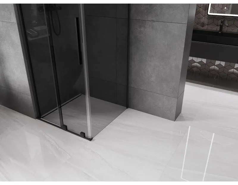 Mexen Velar, sprchový kút s posuvnými dverami 100 x 100 cm, 8mm šedé sklo, čierna matná, 871-100-100-41-70