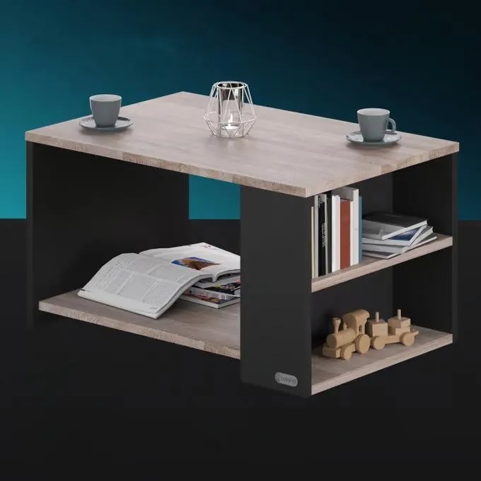 InternetovaZahrada Konferenčný stolík Santa Cruz 90x60x50 cm - drevo/sivý