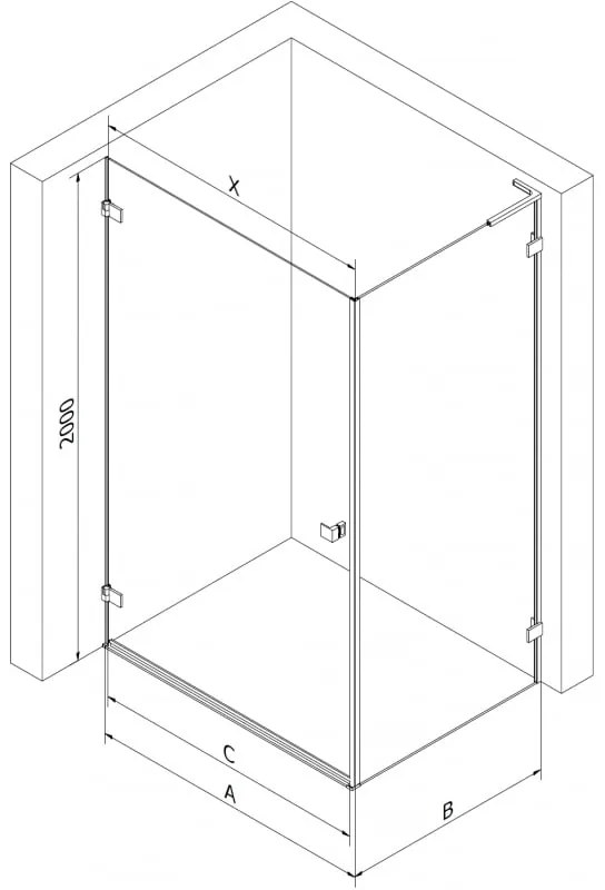 Mexen Lunar-B L sklápací sprchový kút ľavý 80 x 80 cm, číre sklo, brúsená oceľ, 832L-080-080-97-00-L