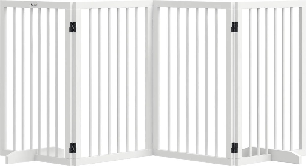 PawHut Bezpečnostná brána pre psov 4-dielna 206 x 76 cm Skladacia brána s 2 opornými nohami Voľne stojaca brána pre psov z dreva | Aosom