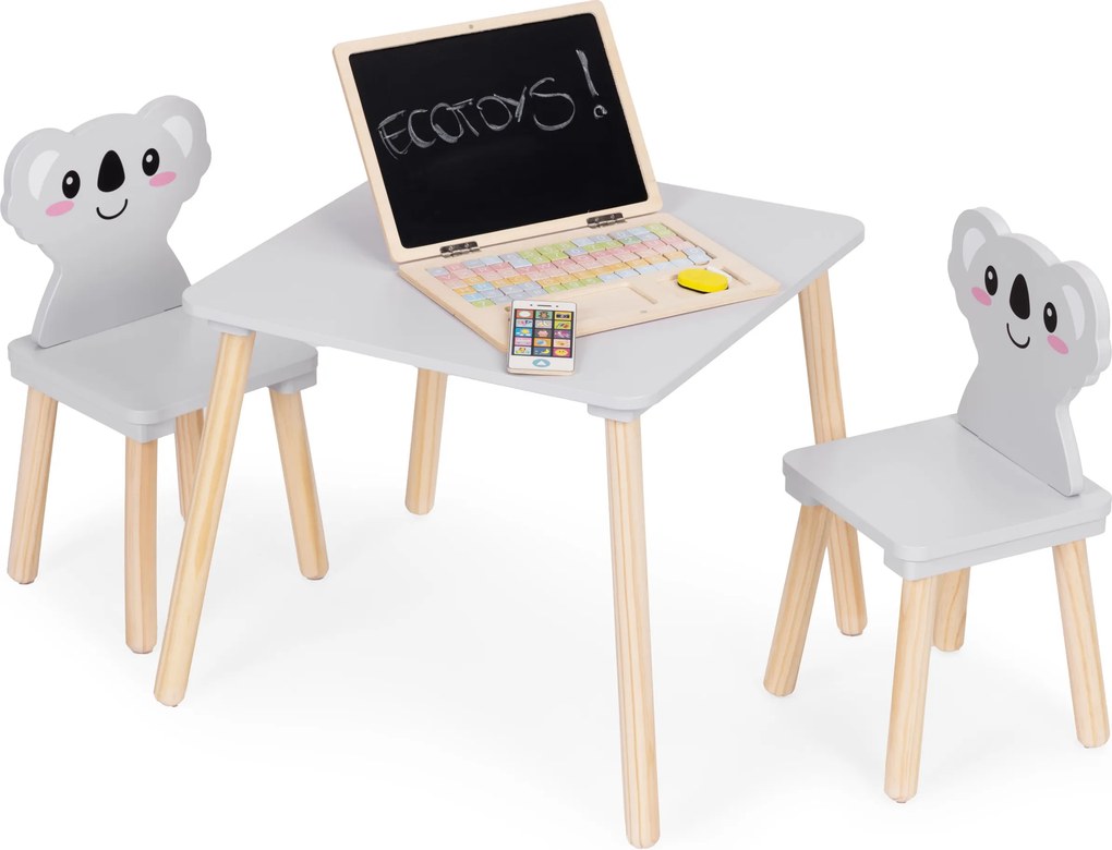 ECOTOYS detský nábytok: stolík + 2 stoličky Koala, drevo/MDF, pre deti 3+
