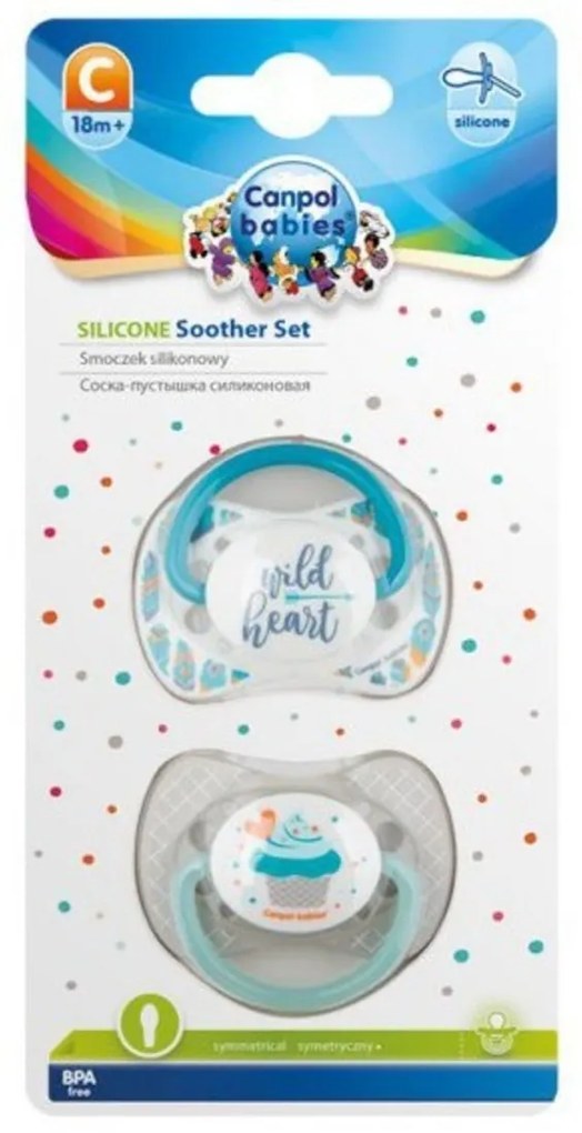 Sada symetrických cumlíkov, 6 - 18 m, Canpol Babies - Wild heart, Cupcake