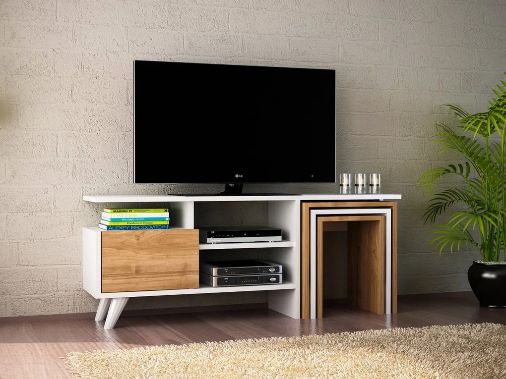 TV stolík Nature 120 cm biely/orech