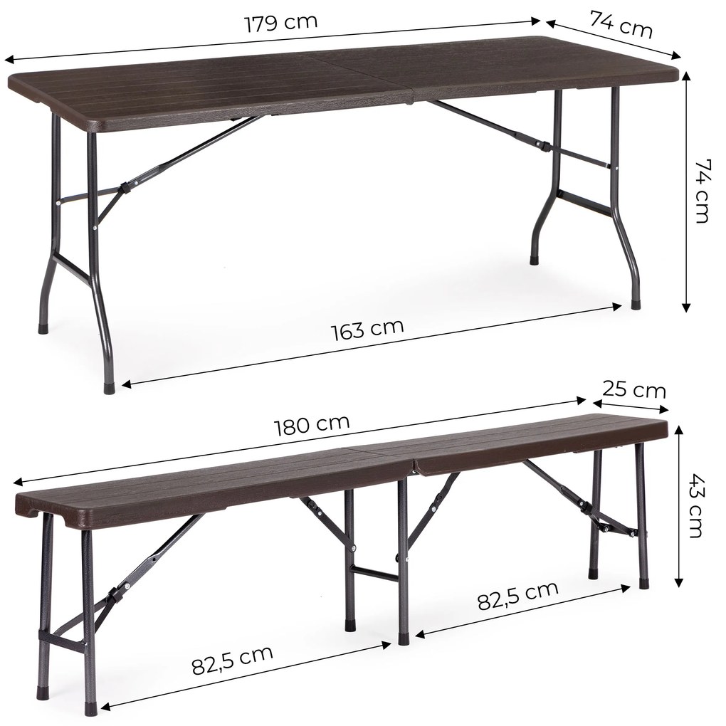 Cateringový stôl 180cm + 2 lavice, vzor dreva