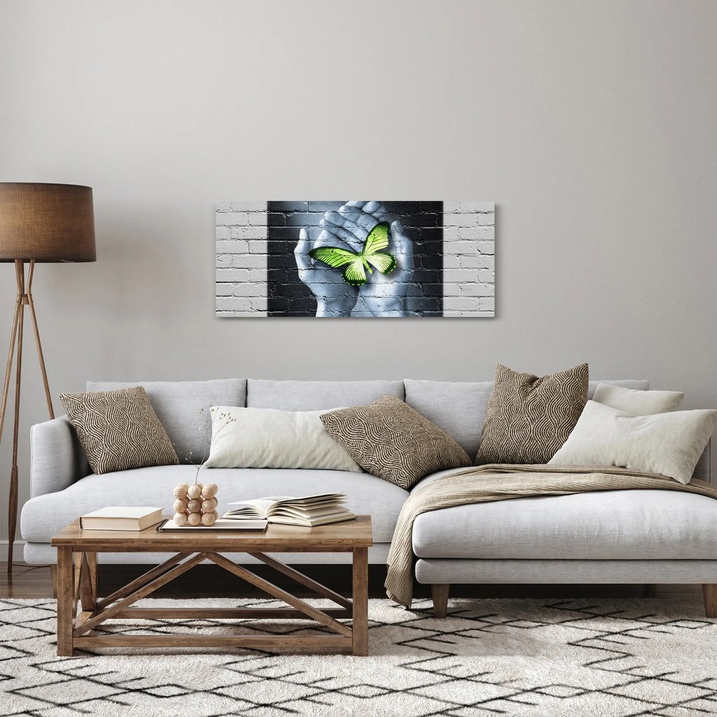 Obraz - Zelený motýľ v stene (120x50 cm)