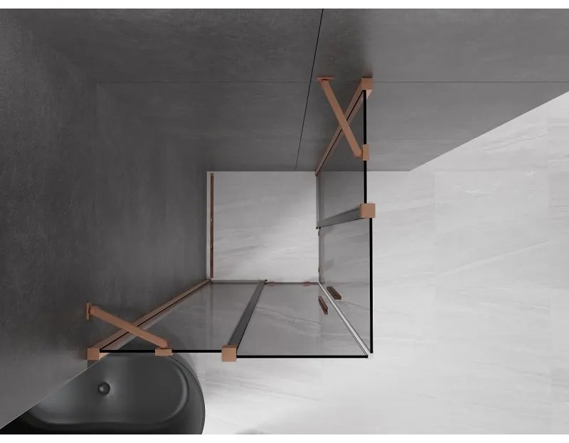 Mexen Velar Duo, sprchový kút s posuvnými dverami 100 x 100 cm, 8mm šedé sklo, medená matná, 871-100-100-42-65