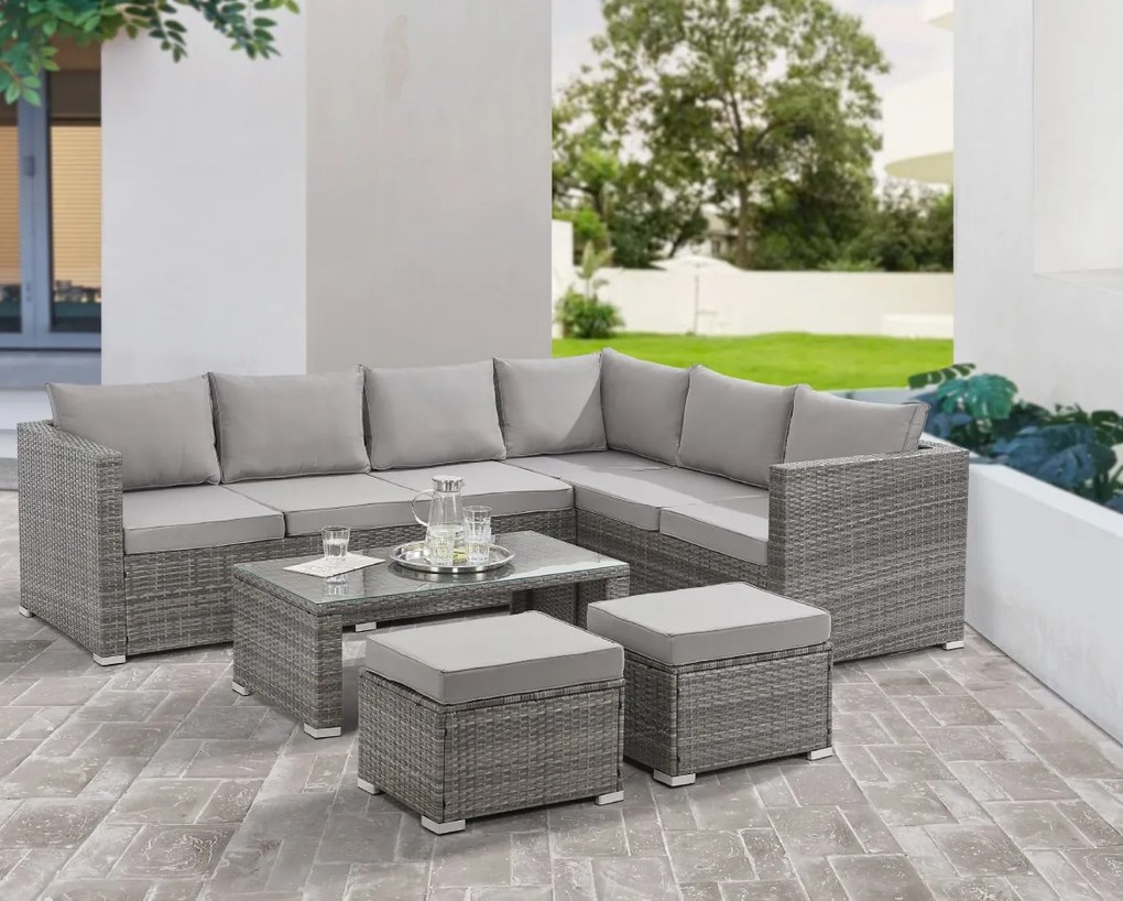4dielna záhradná ratanová rohová súprava BestBerg BBRF-1098G / sivá