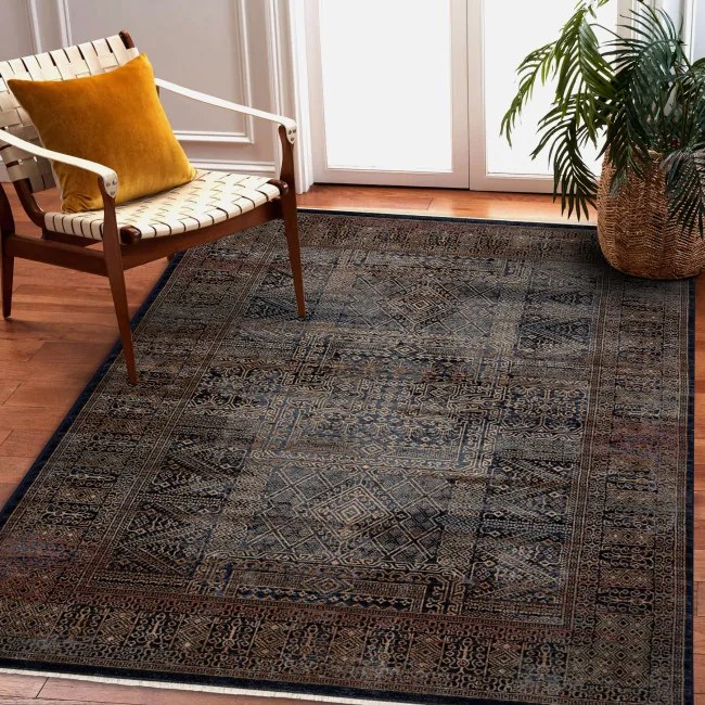 Koberec KESHAN, strapce 1251/53511 zlatý / modrý