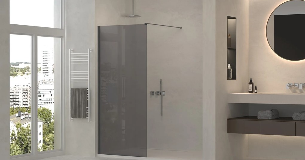 Erga Paris, sprchová zástena Walk-In 160x200 cm, 8mm šedé sklo, čierny profil, ERG-V02-PARIS-160x200-GR-BK