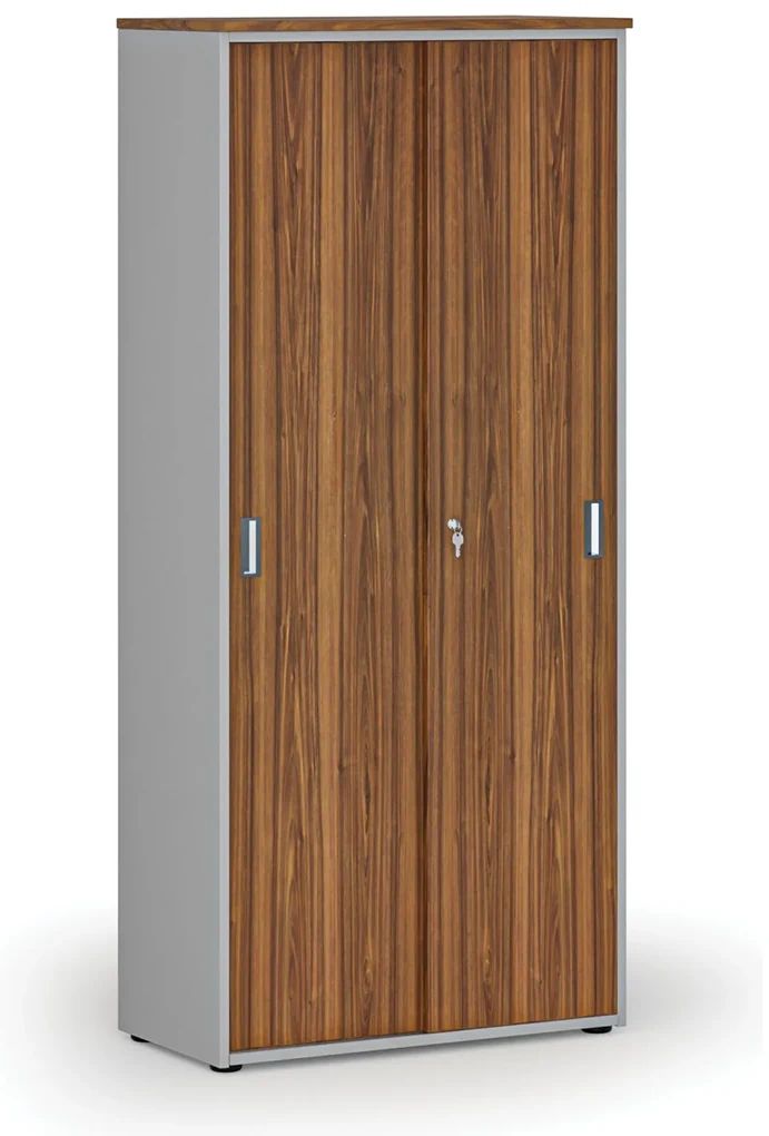Skriňa so zasúvacími dverami PRIMO GRAY, 800 x 420 x 1781 mm, sivá/orech