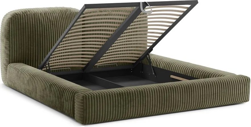 Zelená čalúnená dvojlôžková posteľ s úložným priestorom s roštom 160x200 cm Martina – Micadoni