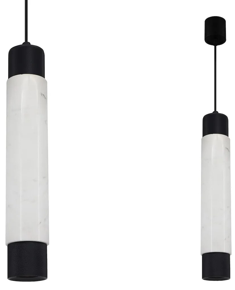 Závesné svietidlo Marble, 1x mramorové/čierne kovové tienidlo, w