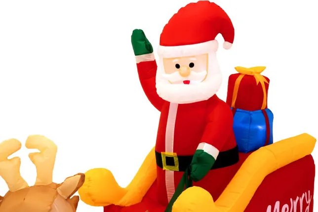 Nafukovací Santa Claus na saniach so sobmi 212 cm
