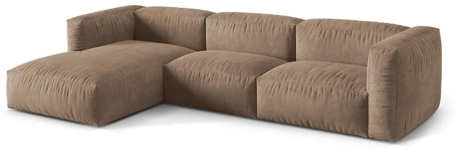 Svetlohnedá zamatová modulárna rohová pohovka (ľavý roh/s leňoškou) Martina – Micadoni