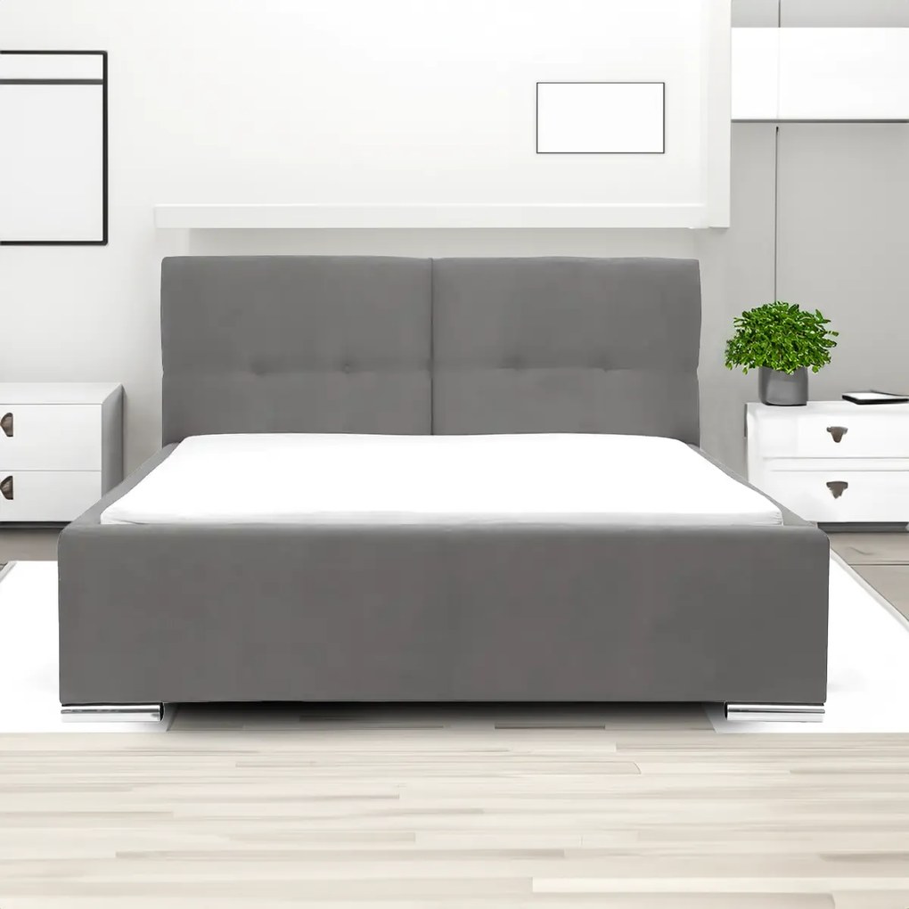 Čalúnená posteľ s úložným priestorom a matracom FELIX 160 x 200 cm Sivá