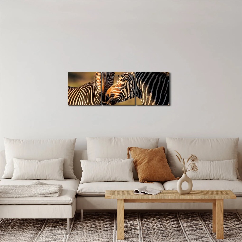 Obraz - Dve zebry (s hodinami) (90x30 cm)