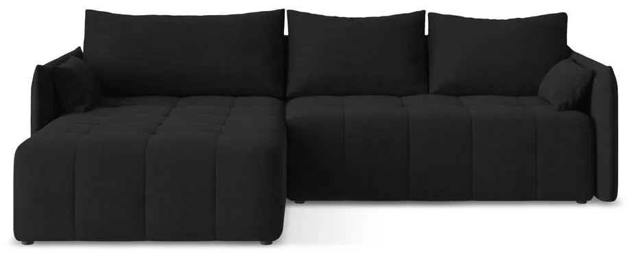 Čierna rozkladacia/s úložným priestorom rohová pohovka (ľavý roh/s leňoškou) Moku – Makamii