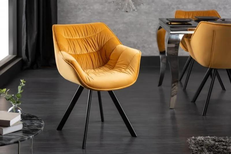 Nemecko - Dizajnová stolička THE DUTCH COMFORT horčicovo žltá zamatová,  retro štýl | BIANO