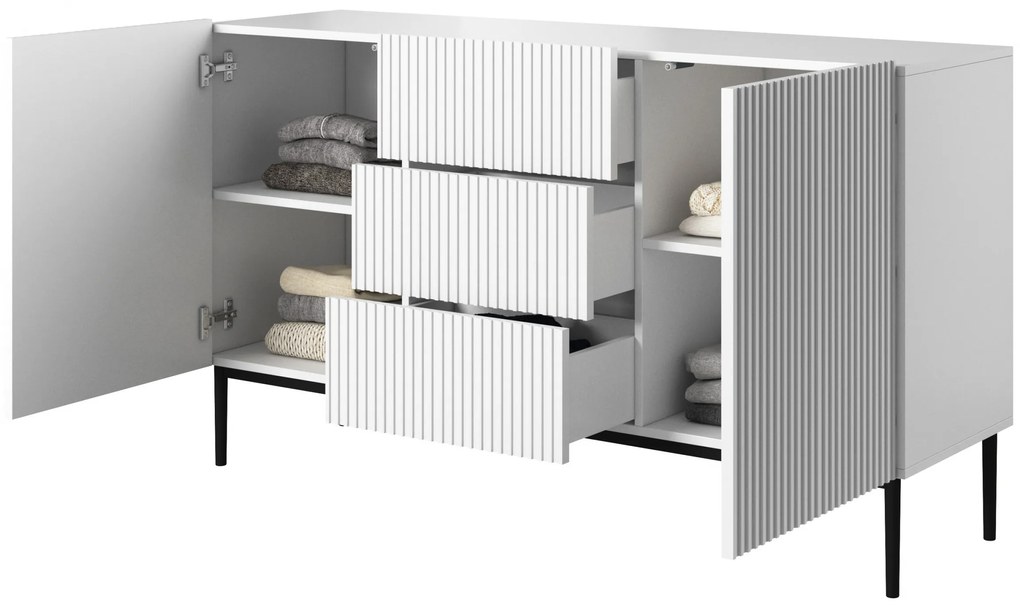 Komoda Nicole 150 cm s 3 zásuvkami - biely mat / čierna