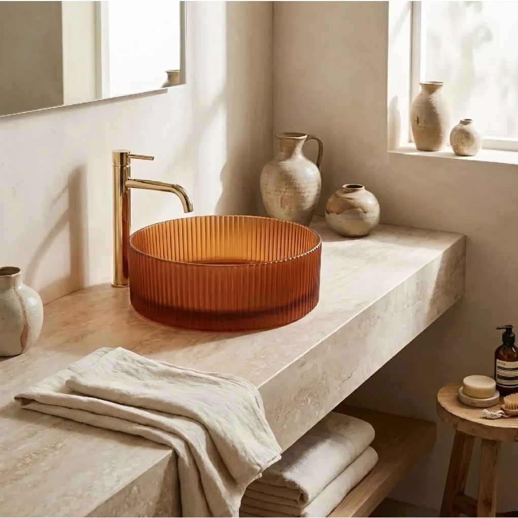 Rea Suri, sklenené umývadlo na dosku 360x360x115 mm, amber-hnedá, REA-U3613