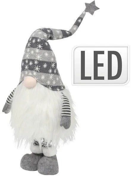 Vianočný škriatok Sneháč XL s LED – sivý 108 cm