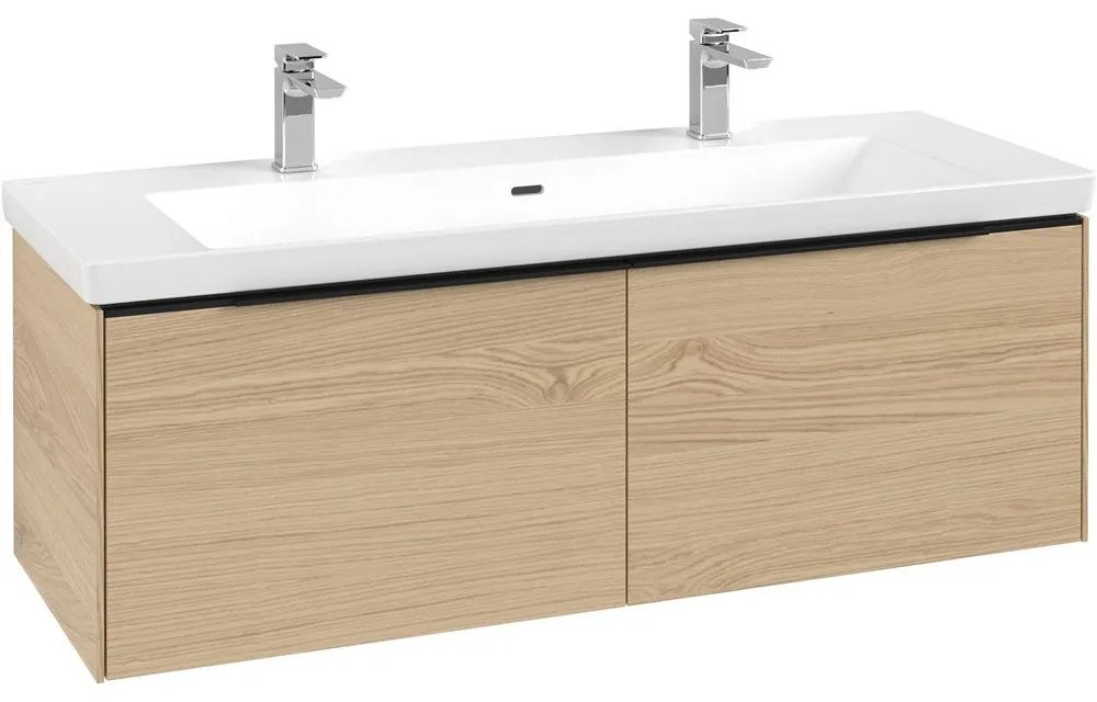 VILLEROY &amp; BOCH Subway 3.0 závesná skrinka pod umývadlo, 2 zásuvky, s LED osvetlením, 1272 x 478 x 429 mm, Nordic Oak, C601L1VJ