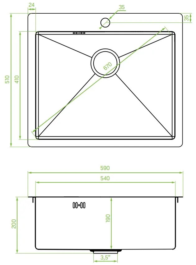 Laveo Marmara, 1-komorový nerezový drez 510x590x200 mm, zlatá, LAV-SAM_G10T