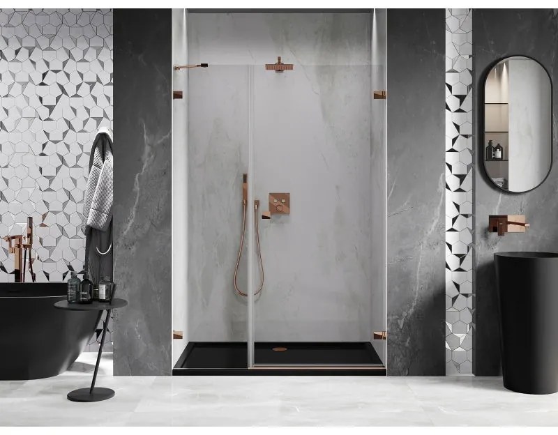 Mexen Lunar-B, otočné sprchové dvere pravé 150 cm, 8mm číre sklo, ružové zlato profil, 832S-150-050-60-00-P