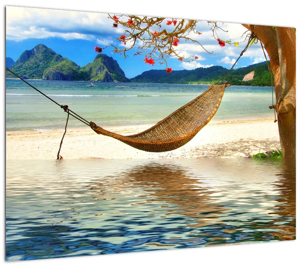 Sklenený obraz - Relax na pláži (70x50 cm)