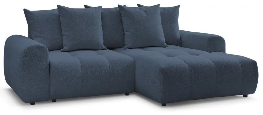 Modrá ženilková rozkladacia/s úložným priestorom rohová pohovka (pravý roh/s leňoškou) Roxelane – Bobochic Paris
