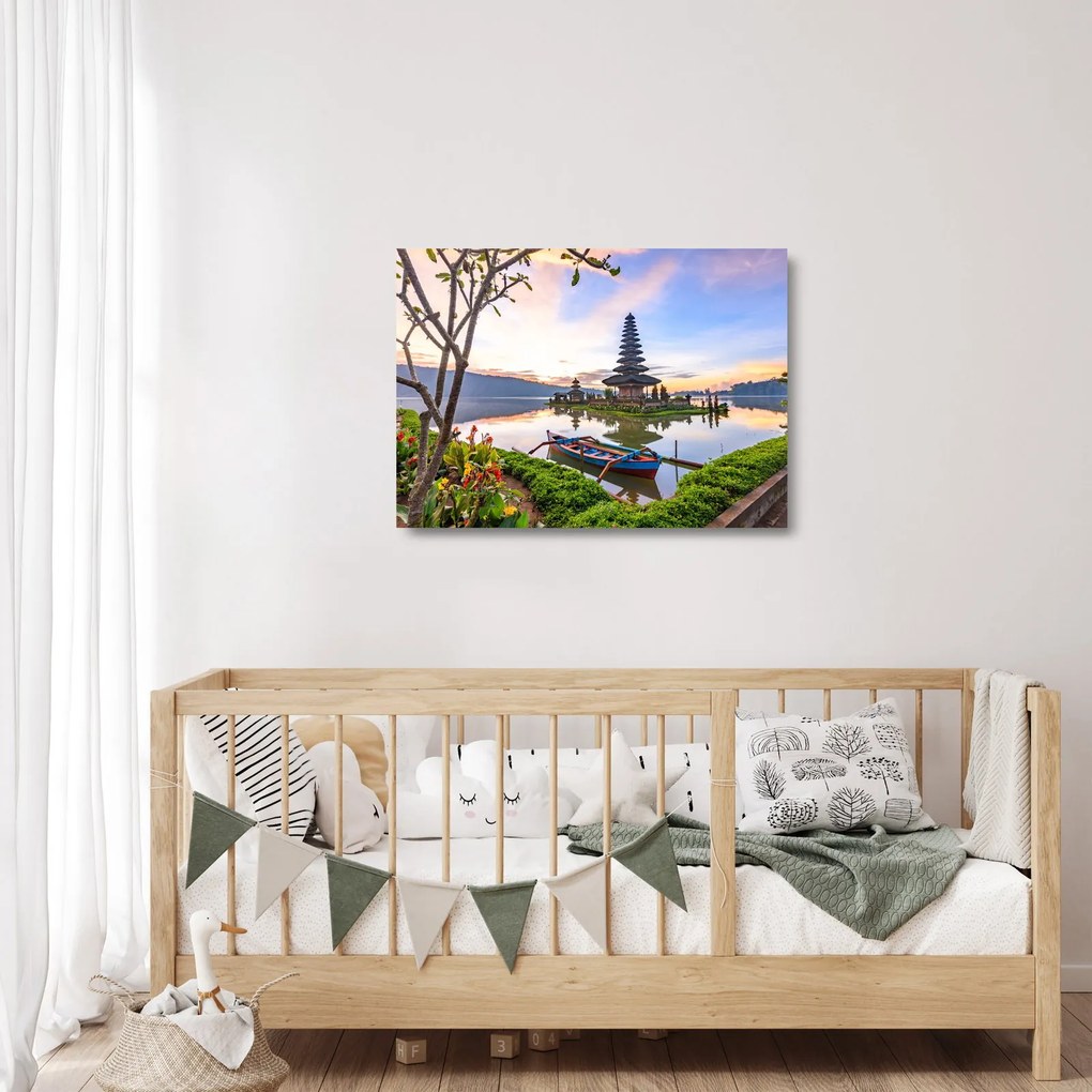 Sklenený obraz - Chrám Pura Bratan (70x50 cm)