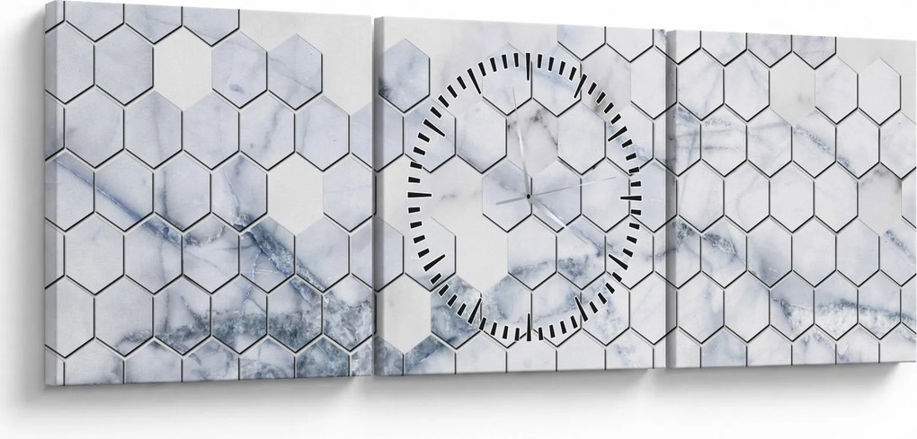 Obraz - Mramorované hexagóny (s hodinami) (90x30 cm)