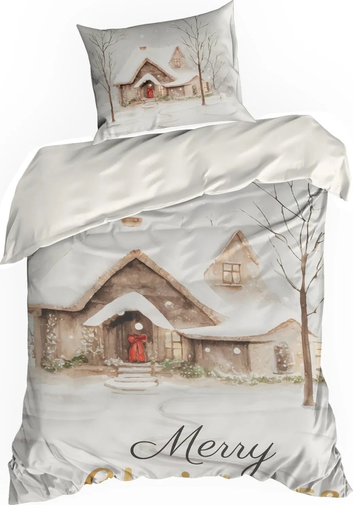 VIANOČNÉ SATÉNOVÉ OBLIEČKY JOYFULL 160X200 CM, 2 KS 70X80 CM VZOROVANÉ