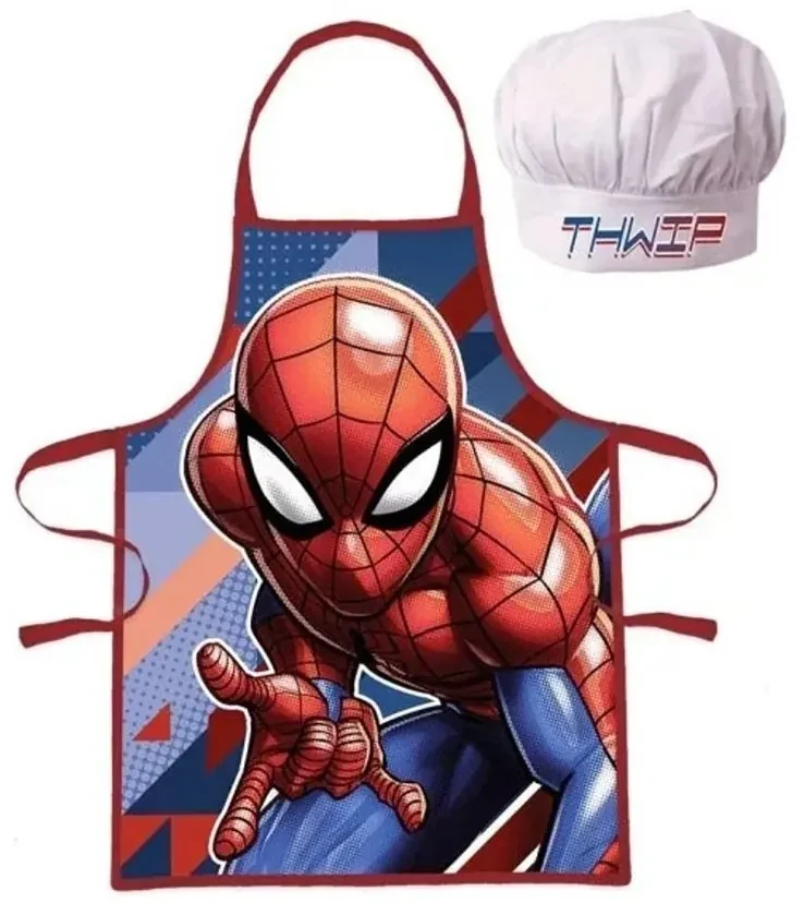 Detská / chlapčenská zástera s kuchárskou čiapkou Spiderman - motív Thwip - pre deti 3 - 8 rokov