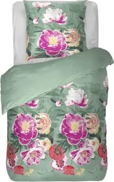 Obliečky Gloria 140x200 cm, kvetinové zelené, bavlnený satén%