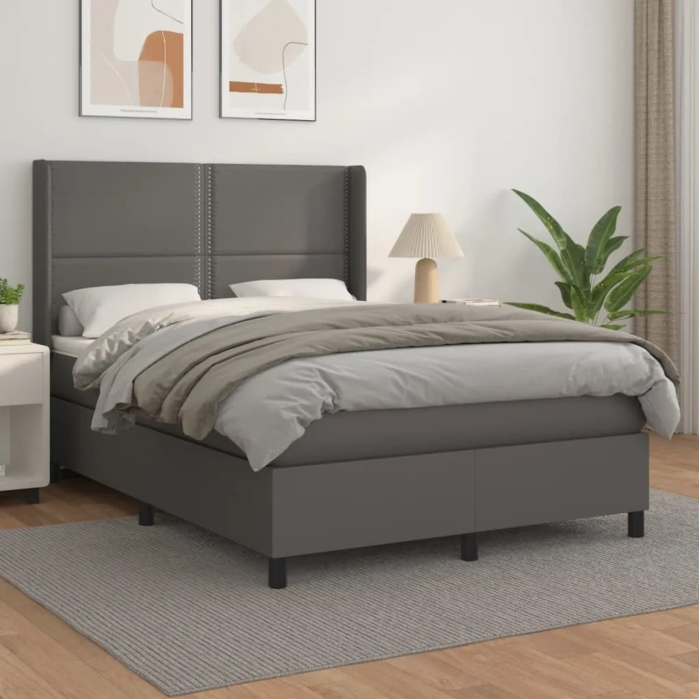 Boxspring posteľ s matracom sivá 140x200 cm umelá koža 3128977